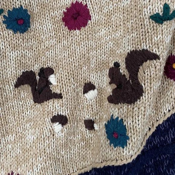 VTG 90’s Nature Scene Ducks Squirrels Embroidered Cardigan Sweater Women Medium - Picture 3 of 9